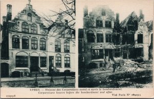 Military Corporations Houses before & after Bombardment Vintage Postcard C146