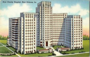 New Charity Hospital New Orleans LA Loisianna Linen Postcard Vintage Hirschwitz 