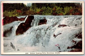 Vtg Ketchikan Alaska AK Salmon Leaping Over Falls Creek 1920s View Postcard