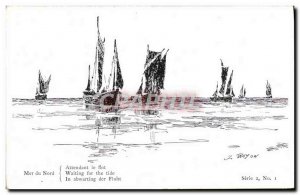 Old Postcard Boat Sailboat North Sea Awaiting the tide