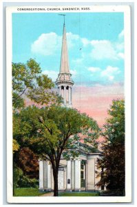 c1950's Congregational Church Building Tower Sandwich Massachusetts MA Postcard