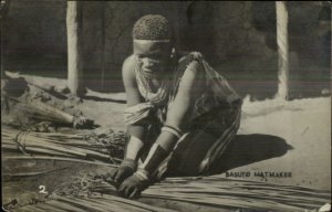 S Africa Native Woman Ethnic Crafts Basuto Mat Maker USED Real Photo Postcard