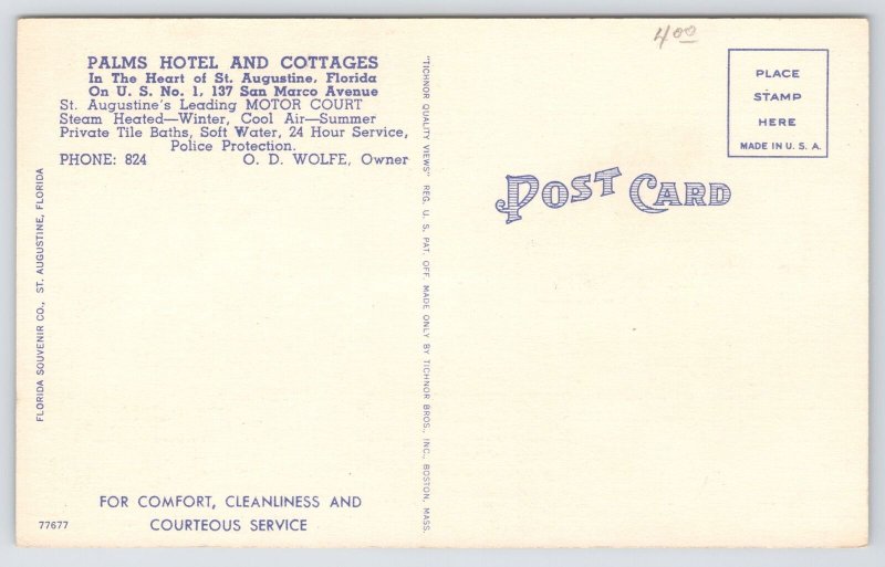 Linen~3 Views Palms Hotel & Cottages St Augustine Florida~c1910 Postcard