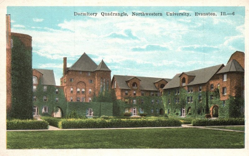 Vintage Postcard Dormitory Quadrangle Northwestern University Evanston Illinois 