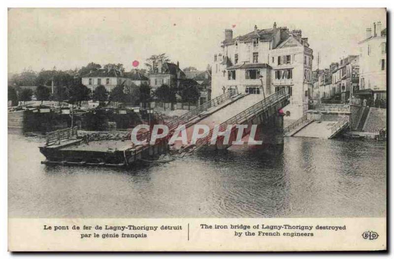 Old Postcard Army Iron Bridge lagny Thorigny destroyed by the French genius