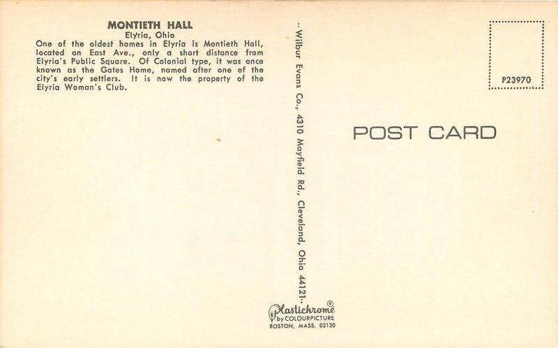 Elyria Ohio~Montieth Hall~Colonial Type~Dormer Windows~Ionic Columns~1960s