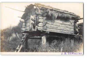 RPPC Eskimo Fish Cache, Bering Sea, Alaska 1910s Thwaites Photo Postcard