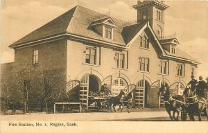 c1910 Canada Regina Sask Fire Station #1 horses Occupation Postcard 25-11336