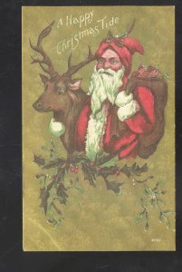 VINTAGE CHRISTMAS GREETINGS SANTA CLAUS REINDEER GOLD FREEMONT COLORADO