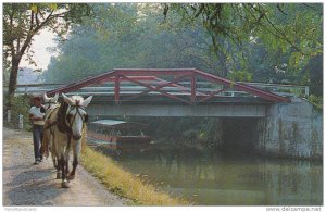 Mule Drawn Barge Passing Under Bridge, Delaware Canal, Bucks County Pennslyva...