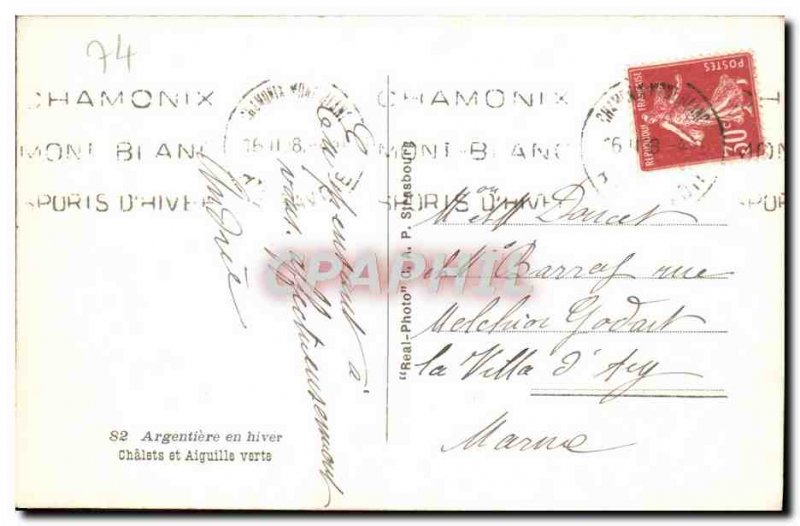 Old Postcard Argentiere winter Cottages and Aiguille Verte