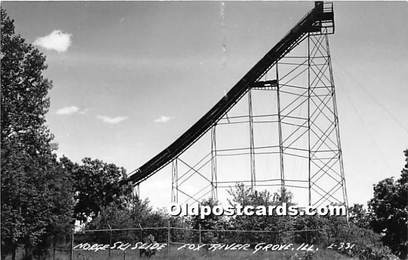 Norge Ski Slide, Real Photo Fox River Grove, Illinois, IL, USA Unused 