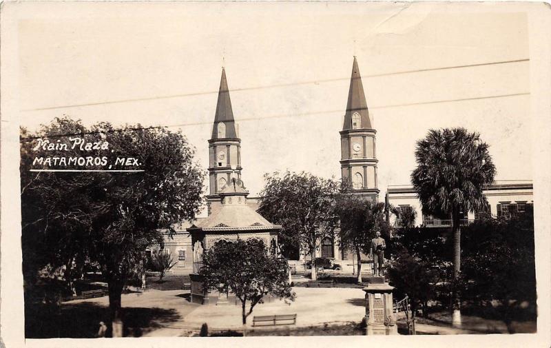 E27/ Matamoros Mexico Real Photo RPPC Postcard c1930s Main Plaza View Towers