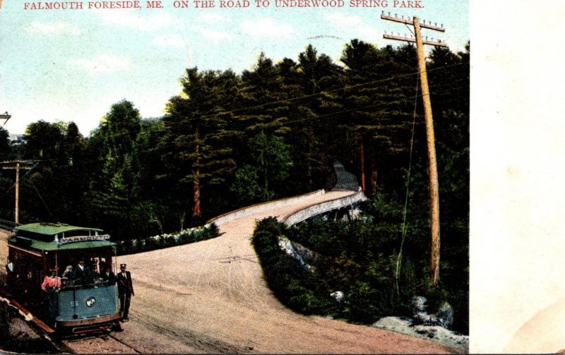 Maine Falmouth Foreside Trolley On The Road To Underwood Spring Park 1908