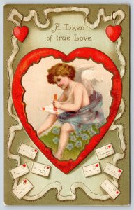 Clapsaddle Valentine~Cupid in Heart Cutaway Seals Cards With Wax~Embossed c1908 