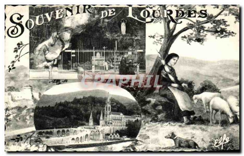 Old Postcard Souvenir De Lourdes Sainte Bernadette keeping the sheep has Bartres