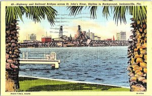 Railroad Bridges St John's River Jacksonville FL Postcard Standard View Card 