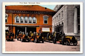 J87/ Norwood Ohio Postcard c1910 Fire Department Trucks Firemen 1409