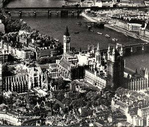 1950s WESTMINSTER LONDON THE THAMES AERIAL VIEW PHOTO RPPC POSTCARD  43-208