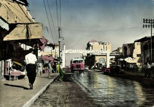 israel palestine, GAZA, Main Street, Car, Bus (1959) Tinted RPPC Postcard