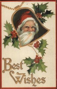 Christmas Best Wishes - Santa Claus Gold Bell Border c1910 Postcard