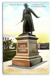 Postcard Prescott Statue At Bunker Hill Charlestown Mass. Massachusetts c1909