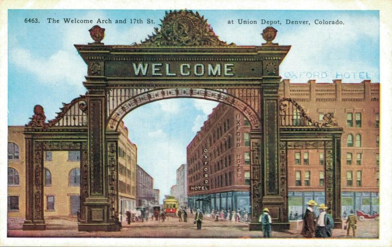 USA The Welcome Arch and 17th St at Union Depot Denver 02.04