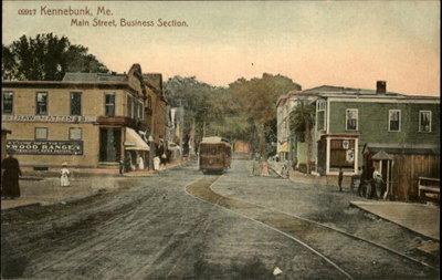 Kennebunk ME Main Street Trolley Scene c1910 Postcard