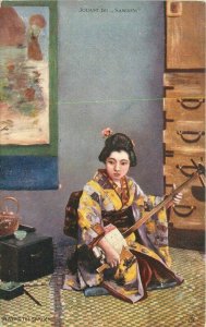 Japan C-1910 Woman Samisen Music Instrument Tuck #538 Postcard 21-9866