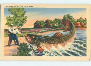 Linen comic exaggeration HUGE FISH CAUGHT WHILE FISHING HL3306