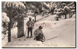 Old Postcard of Sports & # 39hiver Luchon Superbagneres Ski Skiers at rest