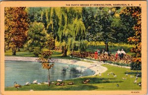 Newburgh NY, Rustic Bridge at Downing Park, Vintage Linen Postcard JC30