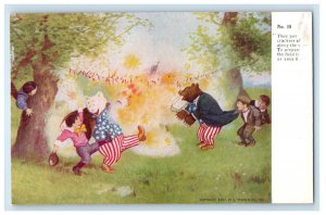 Teddy Bear Roosevelt Political Fireworks Patriotic Unposted Vintage Postcard 