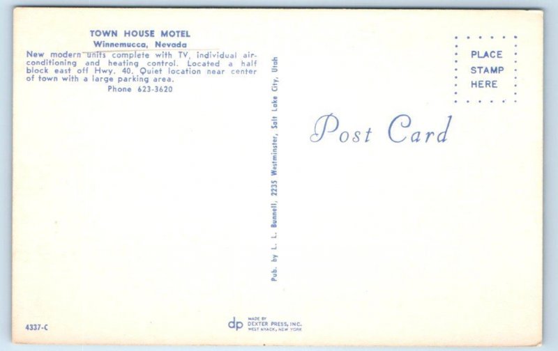 WINNEMUCCA, NV Nevada~ Roadside TOWN HOUSE MOTEL c1960s Humboldt County Postcard