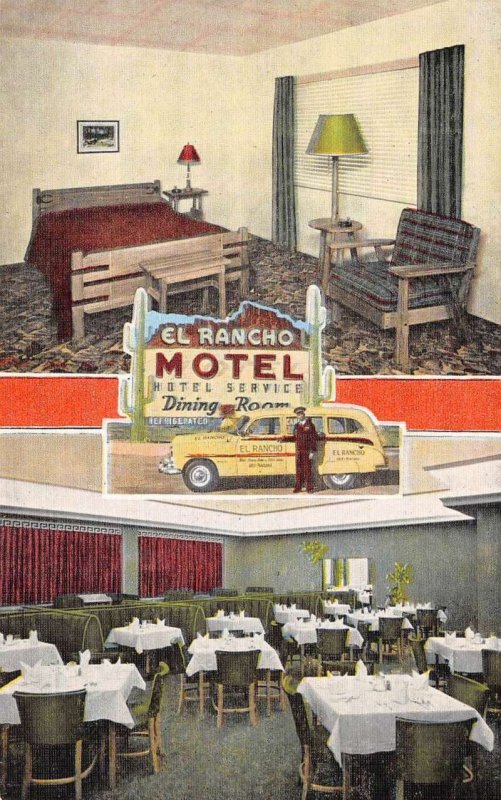 El Paso Texas El Rancho Motel & Dining Room Color Linen Card Vintage PC U1782