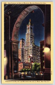 Transportation And Woolworth Building New York City NYC At Night View Postcard