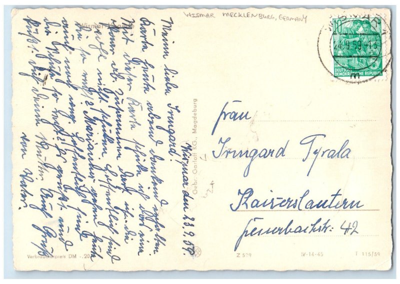 1959 Business Section Wismar Mecklenburg Germany Posted Vintage Postcard