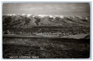 Lewiston Idaho ID Postcard RPPC Photo Winter Mountain Birds Eye View 1953 Posted