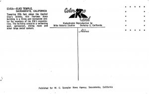 SACRAMENTO, CA California  ELKS TEMPLE~Fraternal Order  c1950's Chrome Postcard