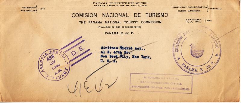 Panama National Tourism Commission Official Stampless Cover 