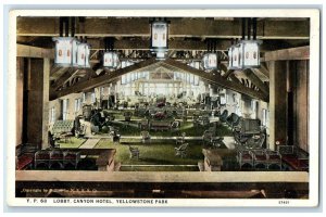 c1930 Lobby Canyon Hotel Interior View Yellowstone Park Wyoming Vintage Postcard