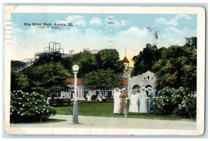 1921 Fox River Park Aurora Illinois IL City of Lights Antique Posted Postcard