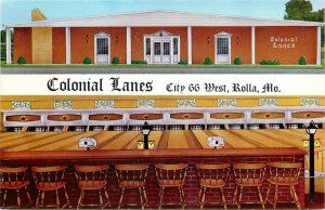 Postcard 1960s Rolla Missouri Bowling alley Colonial Lanes Route 66 MWM 24-5553