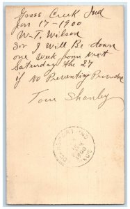 1900 Letter from Tom Shanley Grass Creek Indiana IN Posted Antique Postcard