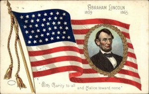 Abraham Lincoln American Flag History Patriotic Quote c1910 Postcard