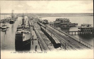 Tampa Florida FL Port & Inn Ships Train Cars Tracks Pier c1905 Rotograph PC