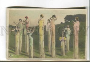 485122 Women NYMPH asparagus sprouts Old PHOTO Collage tinted NPG