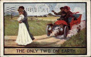 Romance Comic People in Car Stare at Lovers Couple c1910s Postcard