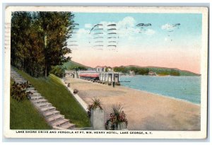 c1920's Lake Shore Drive Pergola Ft. WM Henry Hotel Lake George NY Postcard 