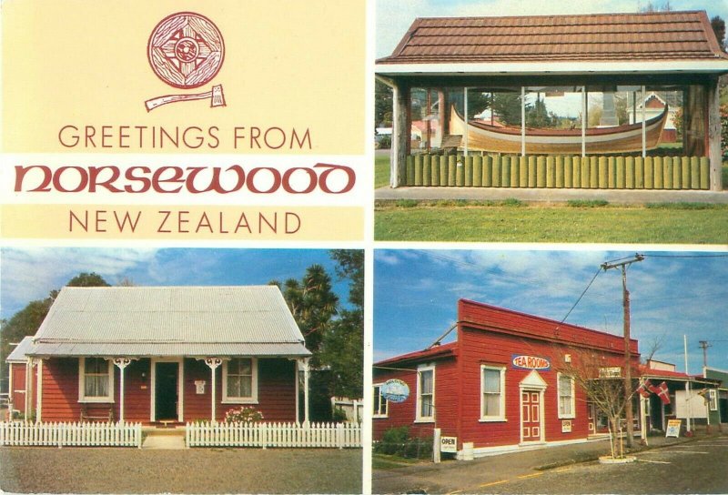 Greetings from Norsewood New Zealand 3 Views, Contintental Postcard